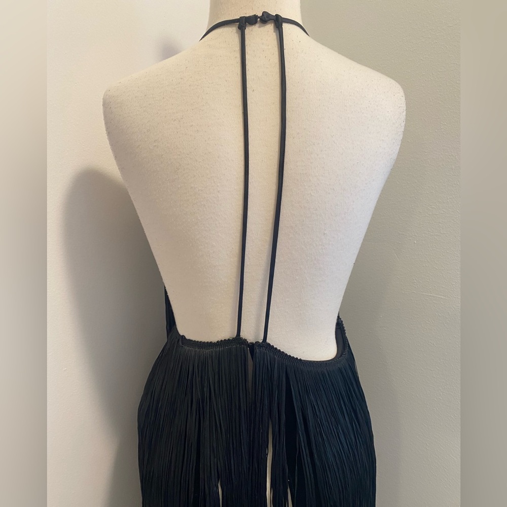 ZARA Black Velvet Fringed Halter Top - Size M - NEW - Picture 8 of 10